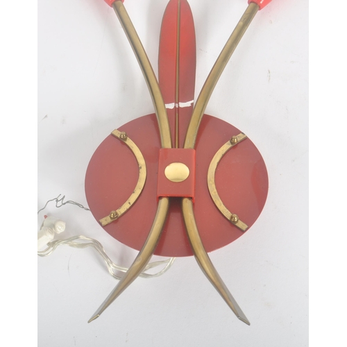 666 - A retro mid 20th Century brass and moulded metal ceiling light and matching wall sconce. The ceiling... 