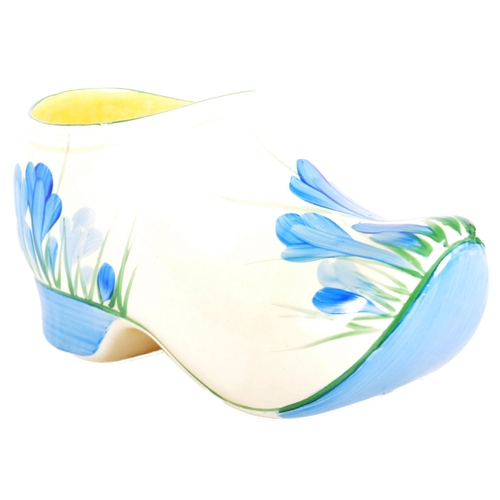 79 - Clarice Cliff - A vintage 20th Century 1930s Art Deco Blue Crocus decorated ceramic sabot or clog. H... 