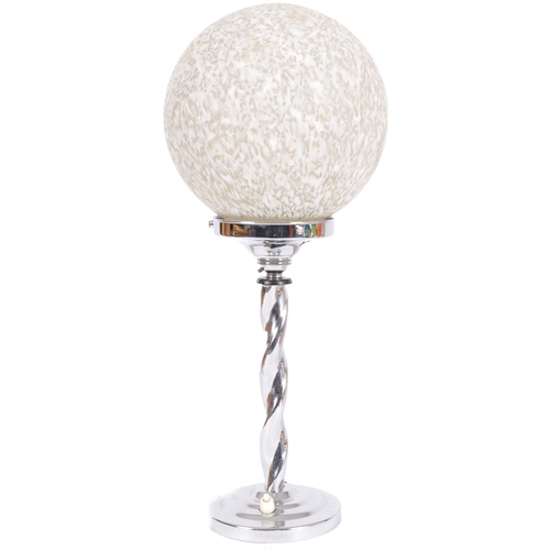 8 - An early 20th Century Art Deco chrome and glass table lamp light having a mottled glass ball shade r... 