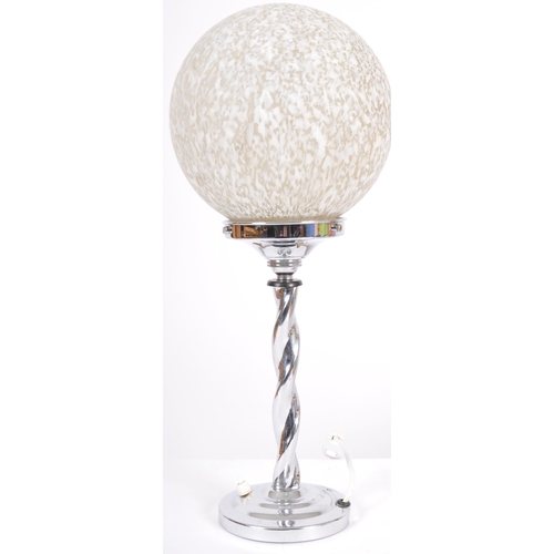 8 - An early 20th Century Art Deco chrome and glass table lamp light having a mottled glass ball shade r... 