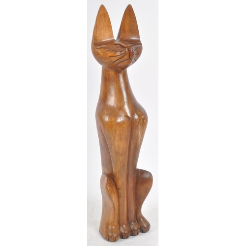 86 - A large retro mid 20th Century 1960s carved teak siamese cat sculpture / statue. Measures approx; 94... 