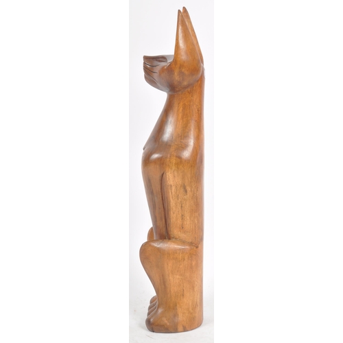 86 - A large retro mid 20th Century 1960s carved teak siamese cat sculpture / statue. Measures approx; 94... 