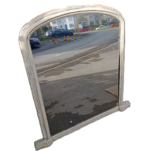 568 - A large 19th Century Victorian shabby chic white painted overmantle mirror. Measures approx; 137cm x... 