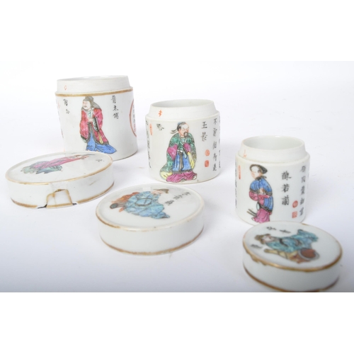 10 - Early 20th Century Asian oriental Japanese porcelain hand painted graduating pots with lids (AF). Ha... 