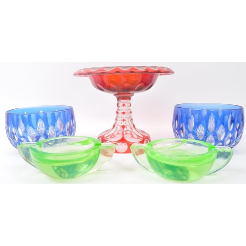 123 - A collection of vintage 20th Century studio art glass. Including a cranberry red tazza centerpiece b... 