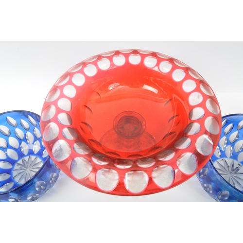 123 - A collection of vintage 20th Century studio art glass. Including a cranberry red tazza centerpiece b... 