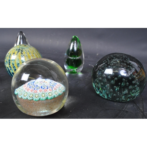 13 - A collection of vintage retro 20th Century glass paperweights. Including Mdina weight, millefiori pa... 