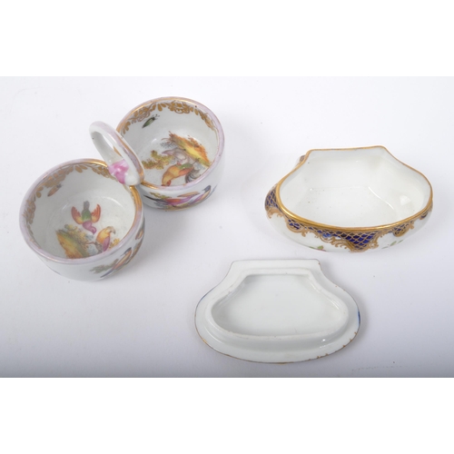 162 - An assortment of 19th century and later porcelain items to include a Meissen cruet hand painted with... 