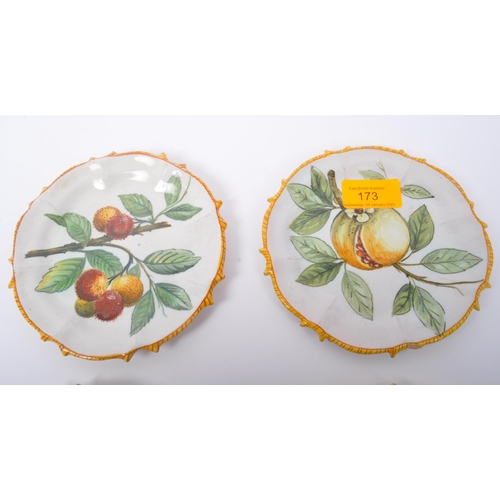 173 - A collection of six 19th century French faience tin-glazed cabinet plates. Each being hand painted w... 