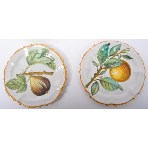 173 - A collection of six 19th century French faience tin-glazed cabinet plates. Each being hand painted w... 