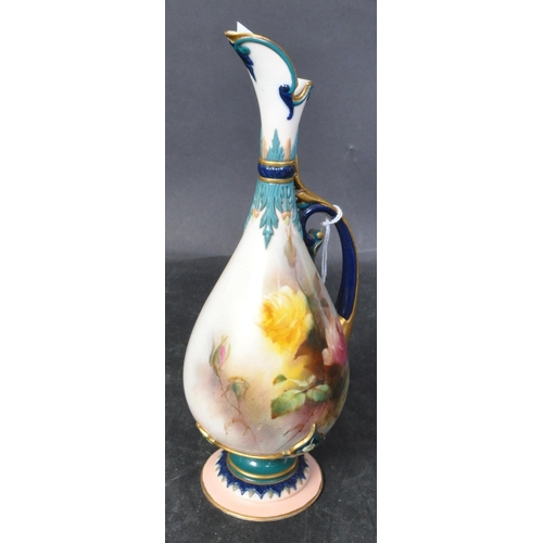 17A - An early 20th century Hadleys of Worcester, England vase of slender proportions having hand painted ... 