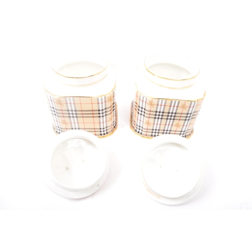 192 - A assorted set of contemporary Burberry's fine bone china breakfast set comprising of two biscuit / ... 