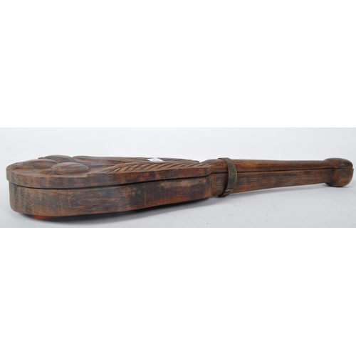 206 - A vintage 20th Century carved wood portable mobile weigh scales. Having a carved floral decoration t... 