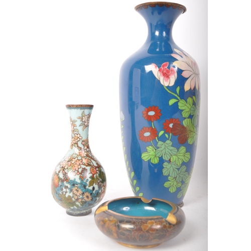 207 - A collection of three 20th Century Asian oriental Chinese Cloisonne items. Including two vases with ... 