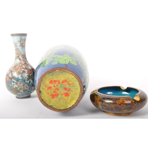 207 - A collection of three 20th Century Asian oriental Chinese Cloisonne items. Including two vases with ... 