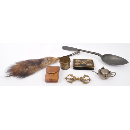 220a - A collection of vintage 20th Century items. Including; a taxidermy tail whip / swatter, miniature pe... 