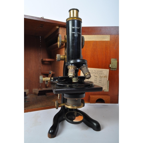 230 - A 20th century Watson & Sons 'Service' microscope in mahogany case. Serial no. 63455. Case measures ... 