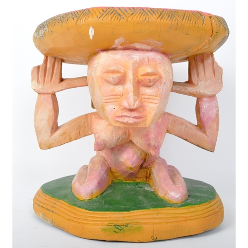 237 - A vintage 20th century carved painted wood tribal bowl sculpture in the shape of a nude female. The ... 