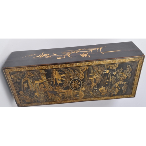 250 - A 19th century Chinese Cantonese lacquered box having hand painted box. The box being hand painted w... 