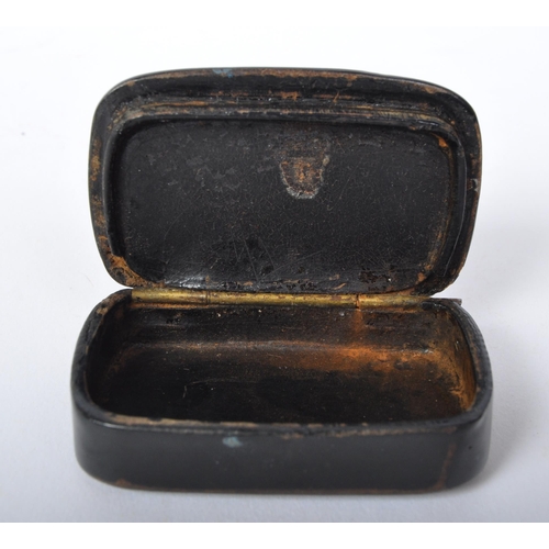 253 - A 19th century Papier Mache snuff box of rectangular form with abalone set detailing together with a... 