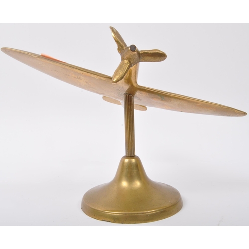 280 - A 20th century WWI World War One style brass spitfire aeroplane figure having articulated propellar ... 