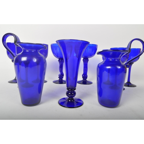 29 - A collection of vintage 20th Century Bristol Blue glass, Comprising of; vases, stem drinking wine gl... 