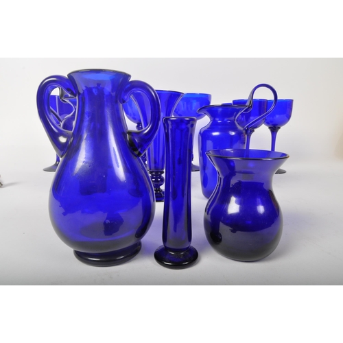 29 - A collection of vintage 20th Century Bristol Blue glass, Comprising of; vases, stem drinking wine gl... 