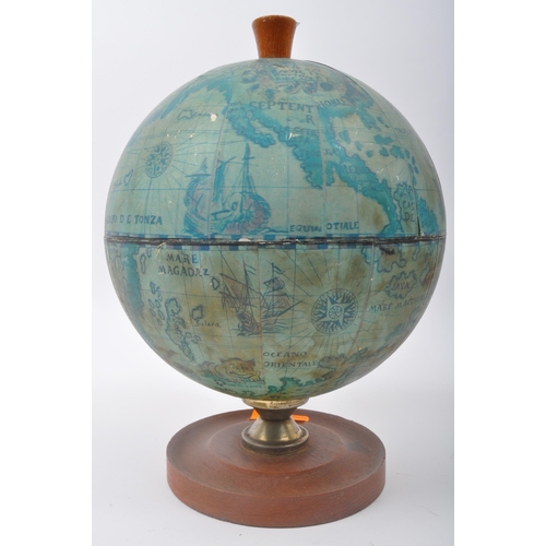 290 - A vintage retro mid 20th century ice bucket in the form of a world globe raised over a circular turn... 