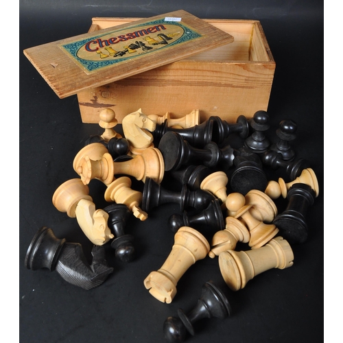 320 - A retro vintage 20th century K & C Ltd Chessmen chess pieces in wooden box with sliding top. The box... 