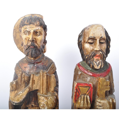 327 - Two 20th century Russian orthodox carved wood hand painted figures to depict St Peter holding keys t... 