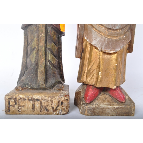 327 - Two 20th century Russian orthodox carved wood hand painted figures to depict St Peter holding keys t... 