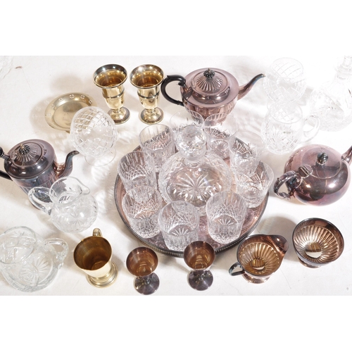 332 - A collection of silver plated wares to include three-piece tea service i.e.. teapot, sugar bowl & cr... 