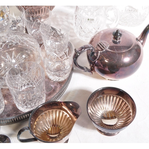 332 - A collection of silver plated wares to include three-piece tea service i.e.. teapot, sugar bowl & cr... 