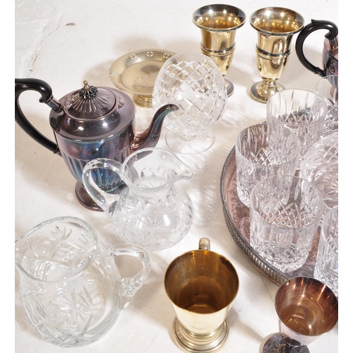 332 - A collection of silver plated wares to include three-piece tea service i.e.. teapot, sugar bowl & cr... 