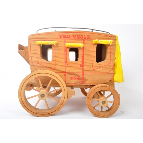 363 - A handmade wooden Wells, Fargo & Company Wild West horse pulled cart, with metal luggage rack to top... 