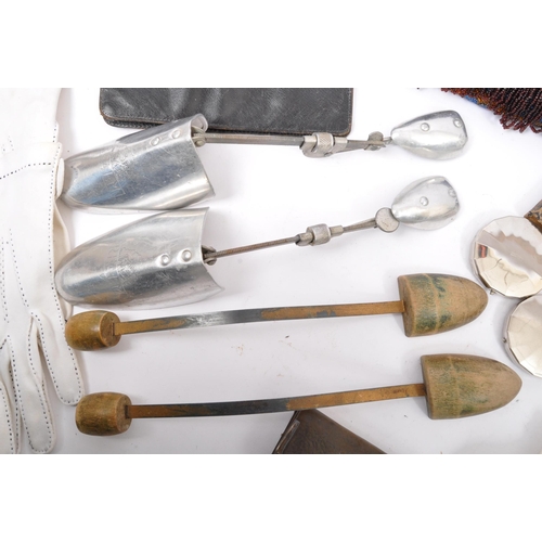 371 - An assortment of 19th century and later ladies accessories to include a black velvet mourning bonnet... 