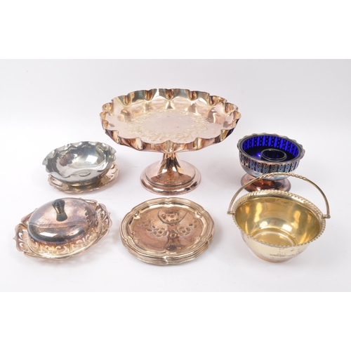 372 - A collection of 20th Century silver plated items. To include; Art Deco style teapot, serving lidded ... 