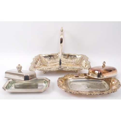 372 - A collection of 20th Century silver plated items. To include; Art Deco style teapot, serving lidded ... 