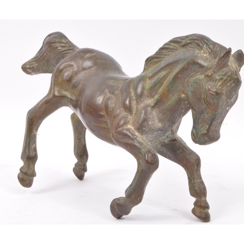 375 - A pair of 20th century bronzed effect resin Napoleonic figures together with two bronze horse figure... 