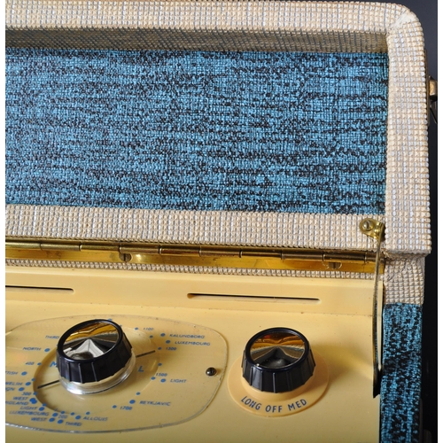 388 - A retro vintage 20th century Sky Baronet portable valve radio in grey & blue case. The radio having ... 