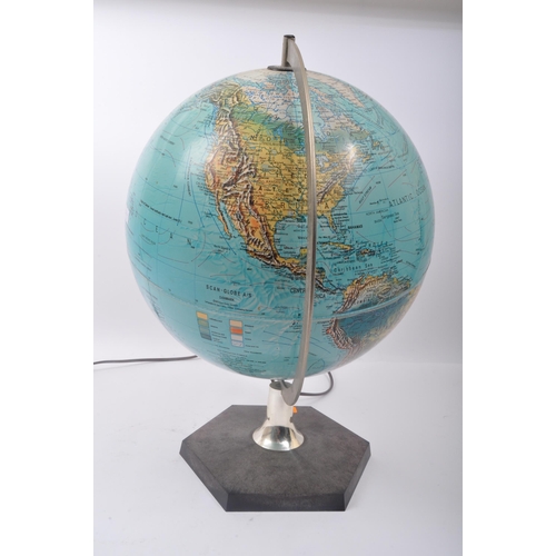 389 - A 1970's retro Danish light up illuminating desktop Scan Globe. The globe set to a black hexagonal b... 