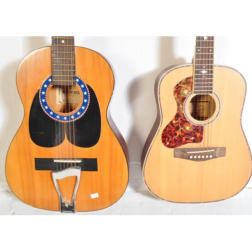 443 - Two retro vintage acoustic guitars of various sizes. The lot to include an hand crafted Hohoner thre... 