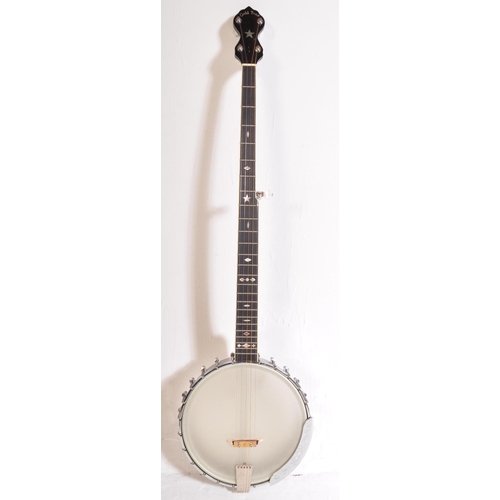 445 - Gold Tone Banjo - OT800 - The instrument set for left handed use. Having a decorated inlaid head sto... 