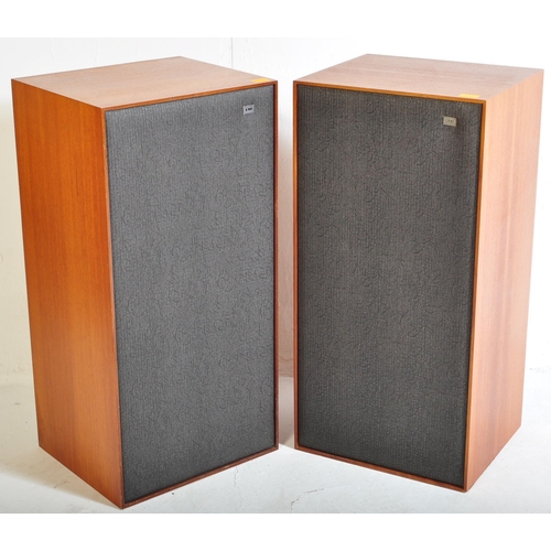 450 - A pair of vintage retro mid 20th century EMI floor teak cased speakers.