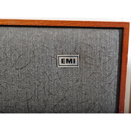 450 - A pair of vintage retro mid 20th century EMI floor teak cased speakers.