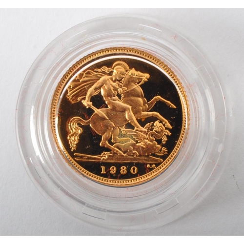 461 - A Queen Elizabeth II, 1980, 22ct gold proof half sovereign. the reverse design depicts the classic p... 