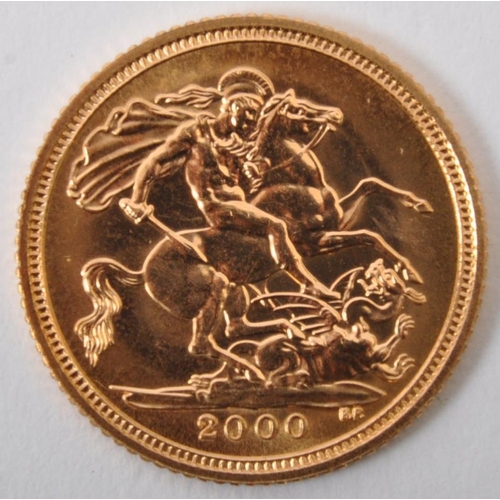 465 - A Queen Elizabeth II, 2000, 22ct gold half sovereign having the Queen's right profile to the obverse... 