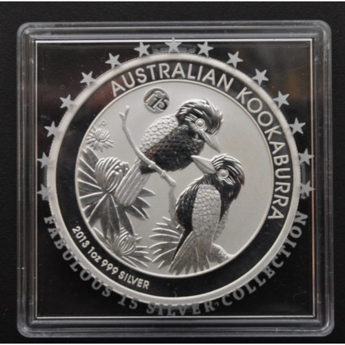 521 - AUSTRALIA. A 1oz 999 silver $1 dollar coin. The lot to include a 2013 Australian Kookaburra $1 dolla... 