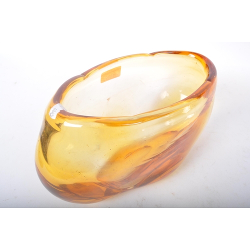 55 - Whitefriars - A large mid 20th century circa. 1950's Whitefriars amber glass centrepiece dish / vase... 