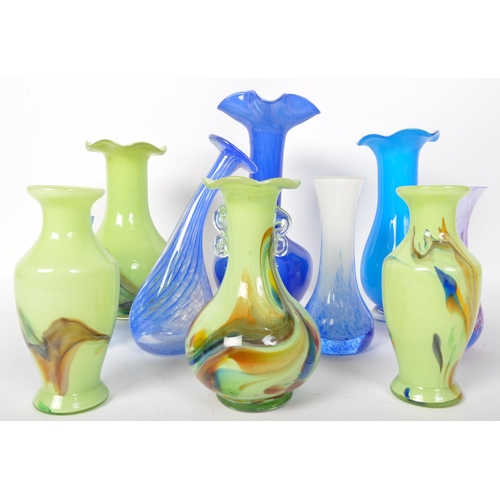 61 - An assortment of vintage 20th century studio art glass items. The lot to include a set of opaque lig... 